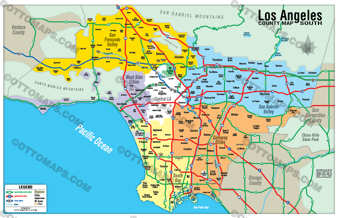Southern Los Angeles County Map (no zip codes) - POSTER PRINTS