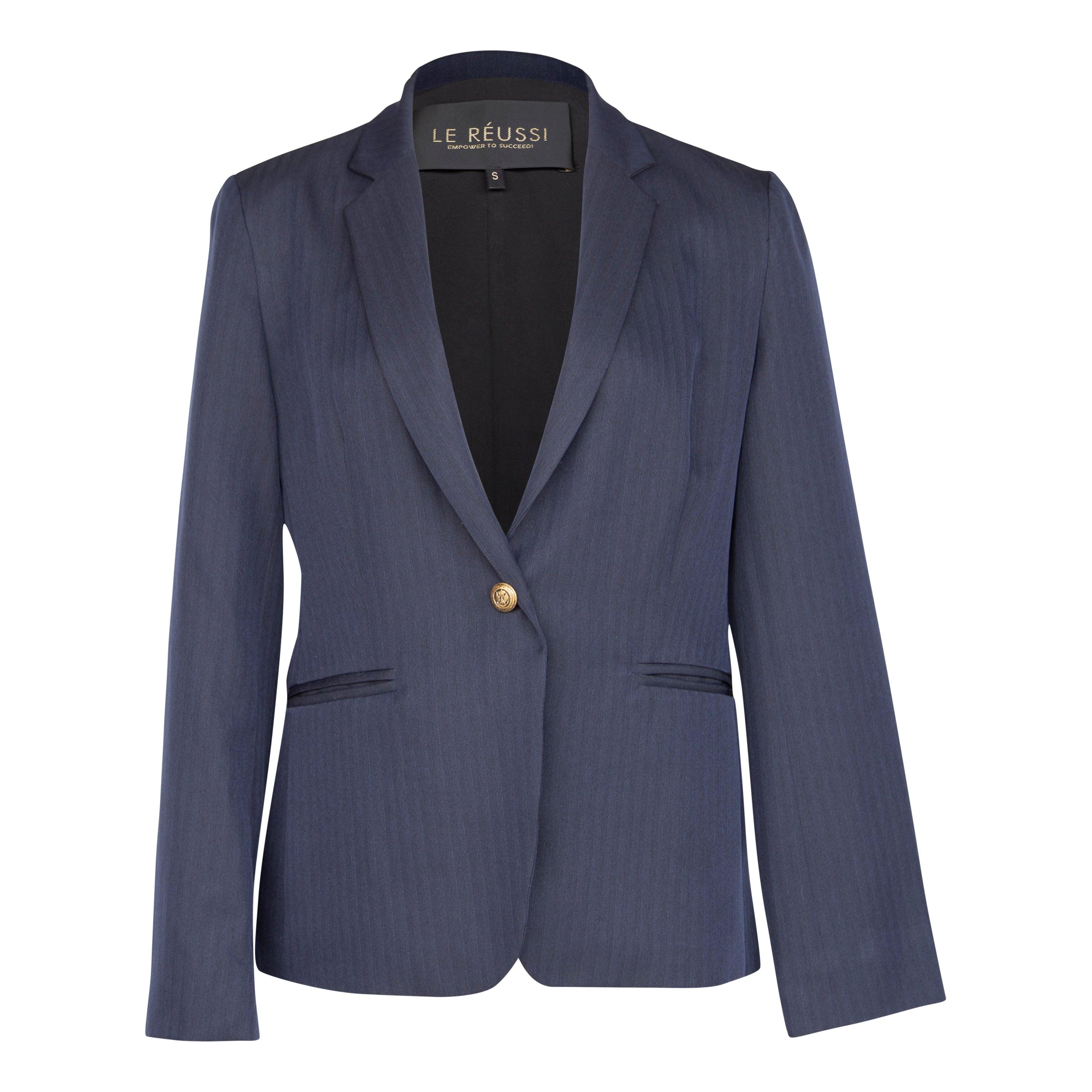 Blazer azul marino de botonadura sencilla con solapas de pico – Chaqueta de sastre para mujer