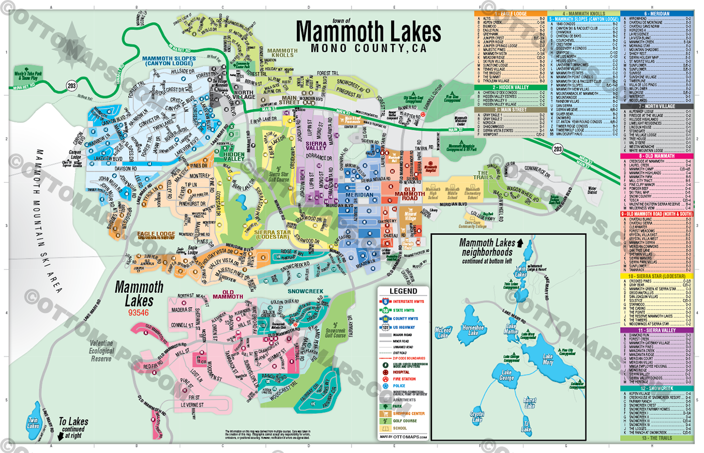 Mammoth Lakes Map, Mono County, CA - POSTER PRINTS