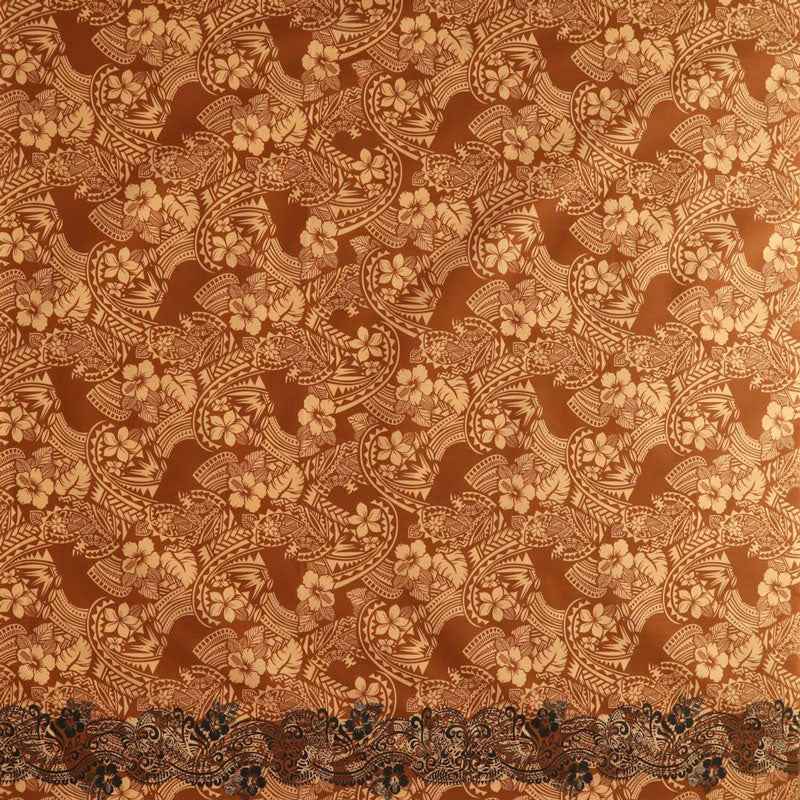 Polyensian Hibiscus & Plumeria Flowers Traditional Tattoo Single Border Fabric | Poly-Cotton