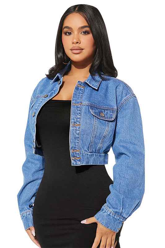 WOMEN FASHION DENIM CROP JACKET