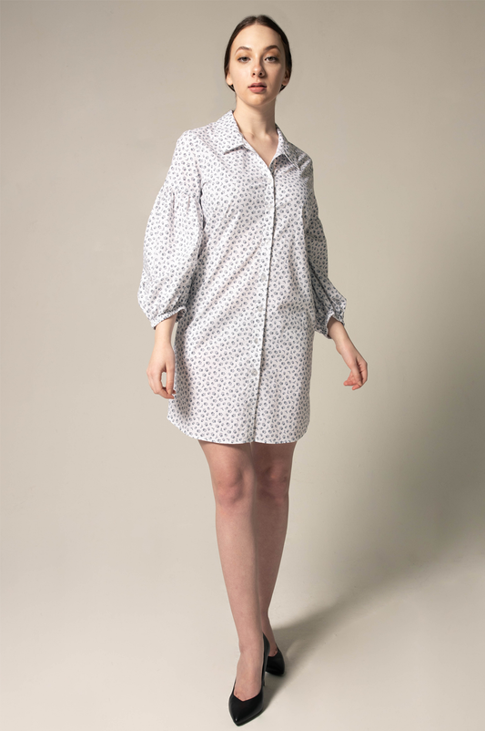Shirt Dress with Oversized Sleeves in White Floral – Summer Dress - Lolomo!
