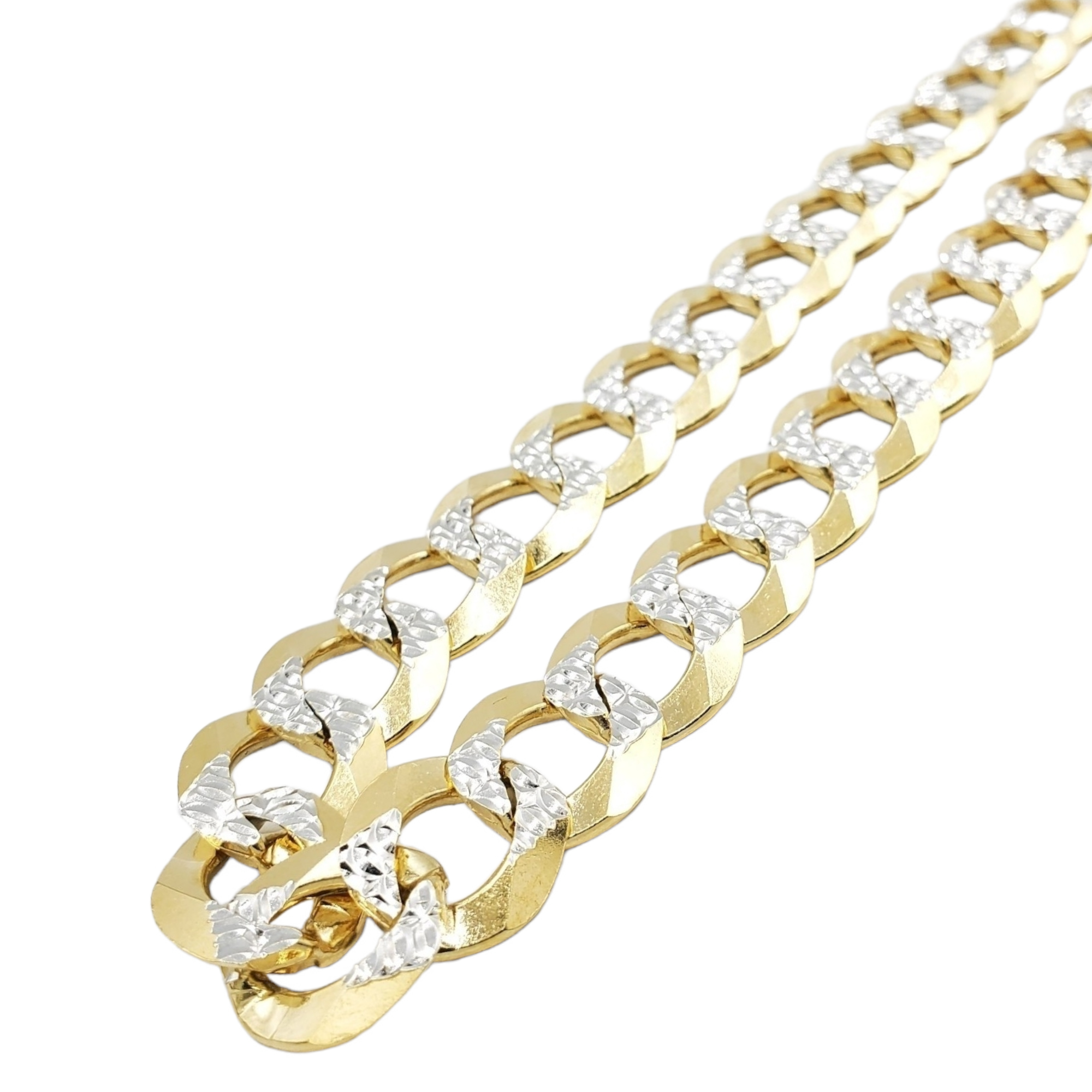 10K Gold- Solid Cuban Link Diamond Cut (Pave) Chain - Lolomo!