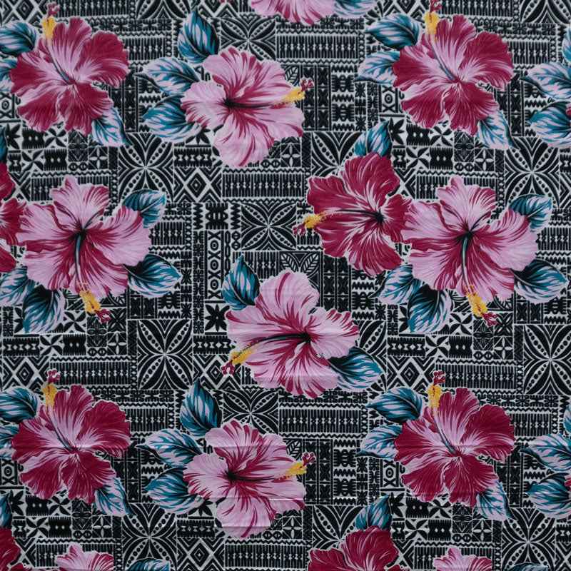 Hibisicus on traditional Tapa Polyester Fabric | Islands Fabric