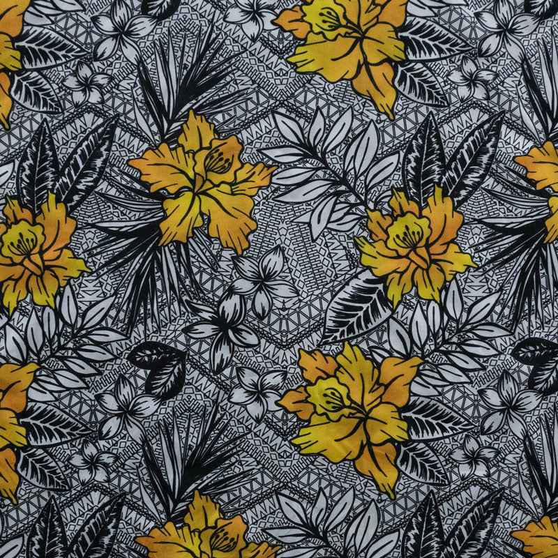 All Over Tropical Flowers & Leaves Polyester Fabric | Islands Fabric
