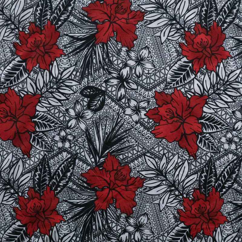 All Over Tropical Flowers & Leaves Polyester Fabric | Islands Fabric