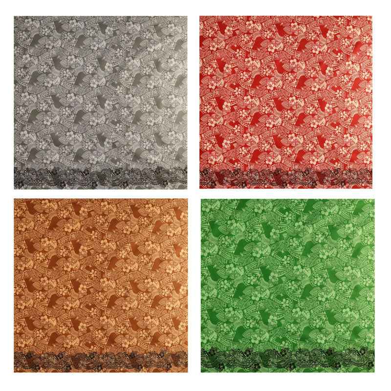 Polyensian Hibiscus & Plumeria Flowers Traditional Tattoo Single Border Fabric | Poly-Cotton