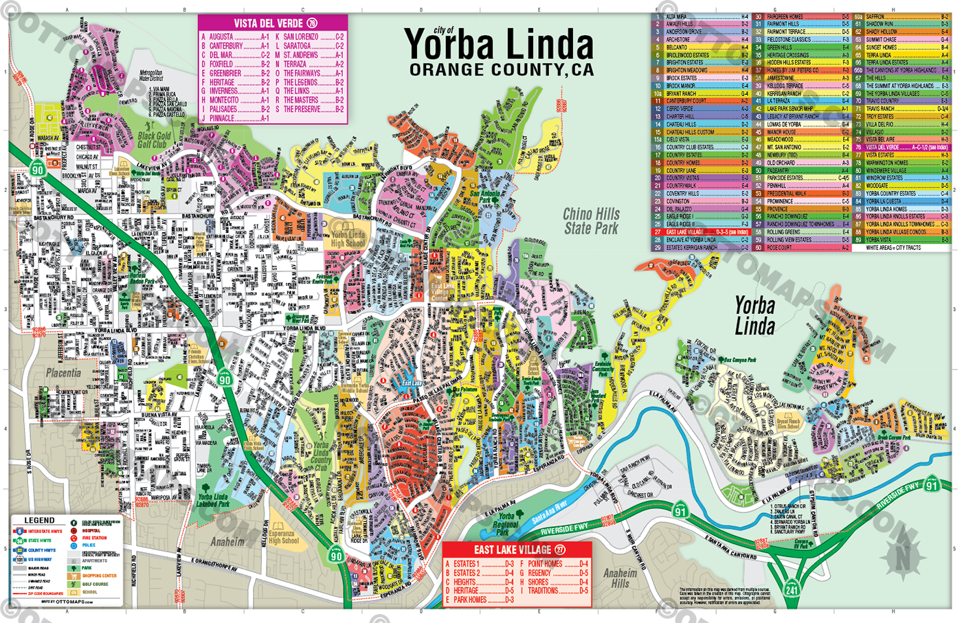 Yorba Linda Map, Orange County, CA - POSTER PRINTS