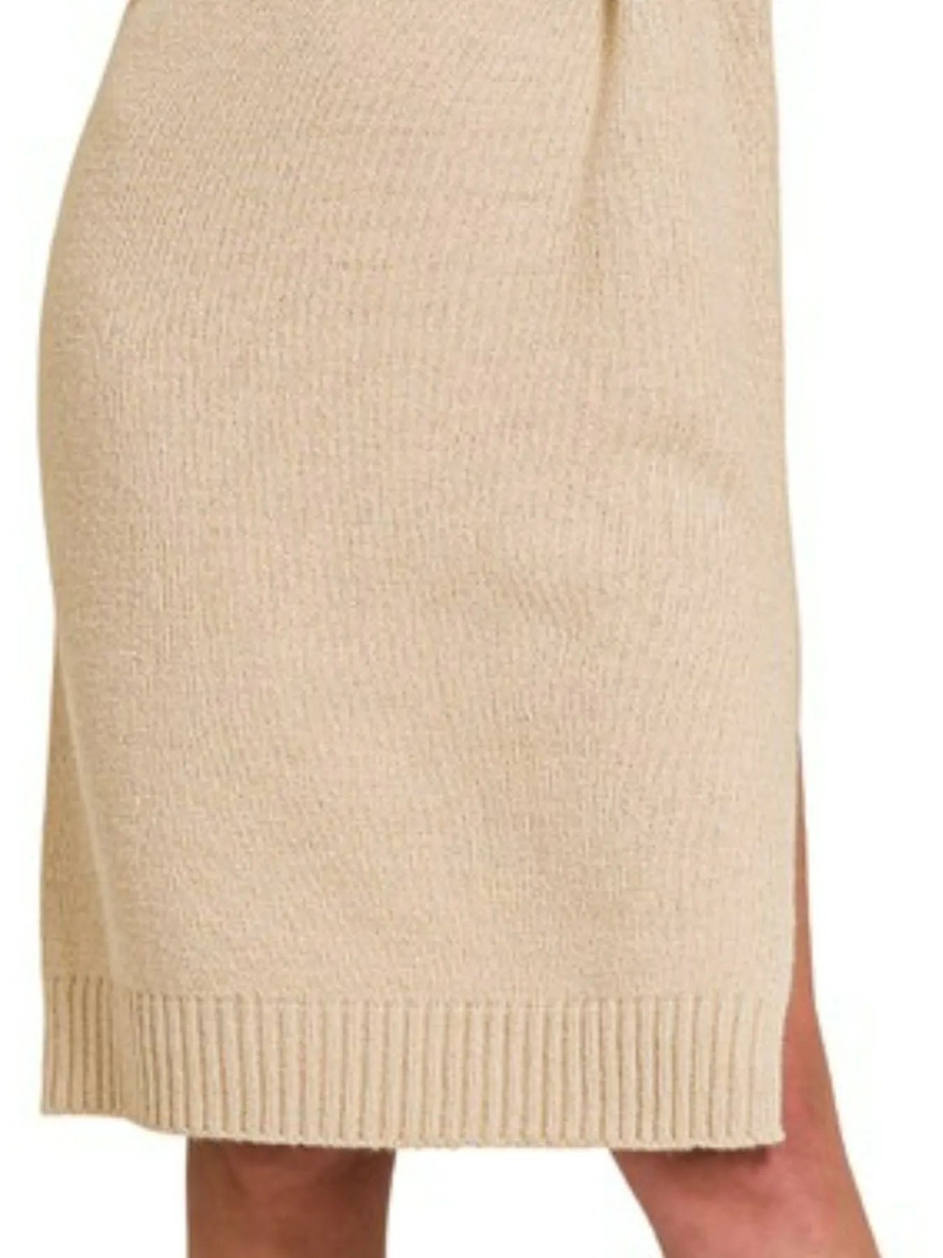 Zenana Turtle Neck Long Sleeve Midi Sweater Dress in Beige