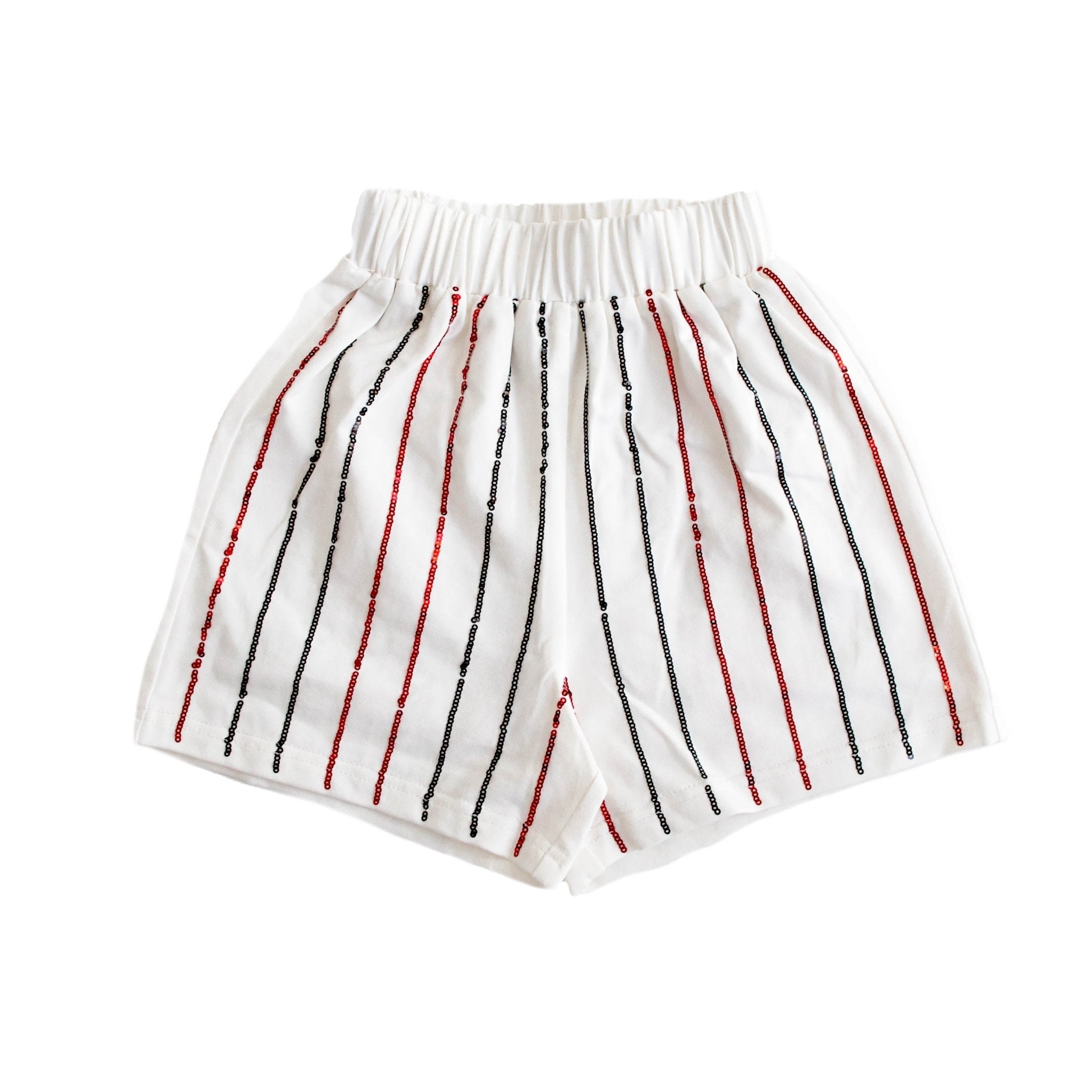 Black and Red Sequin Striped Kid Shorts - Lolomo!