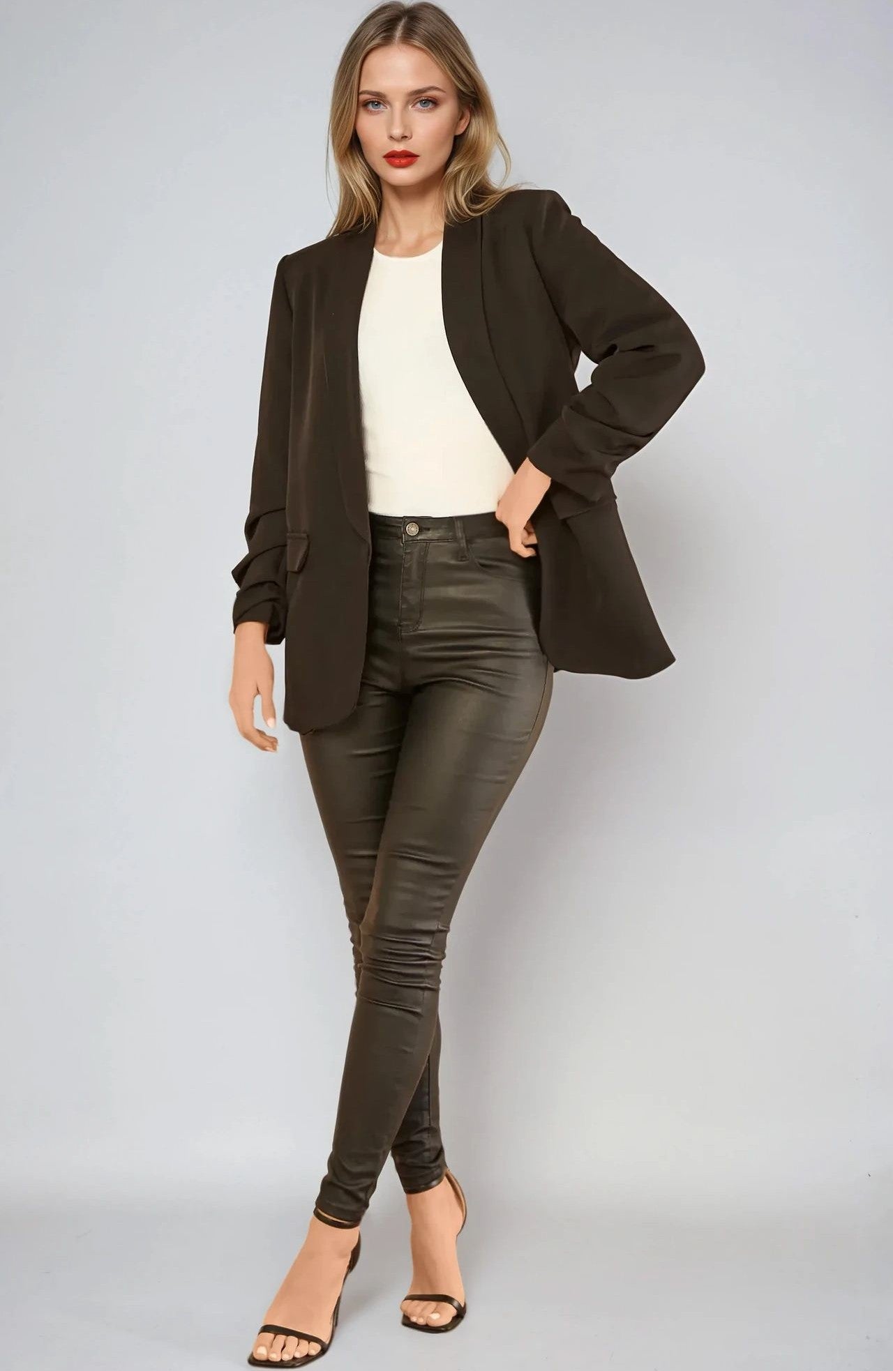 Black Blazer with Ruched Sleeves - Lolomo!