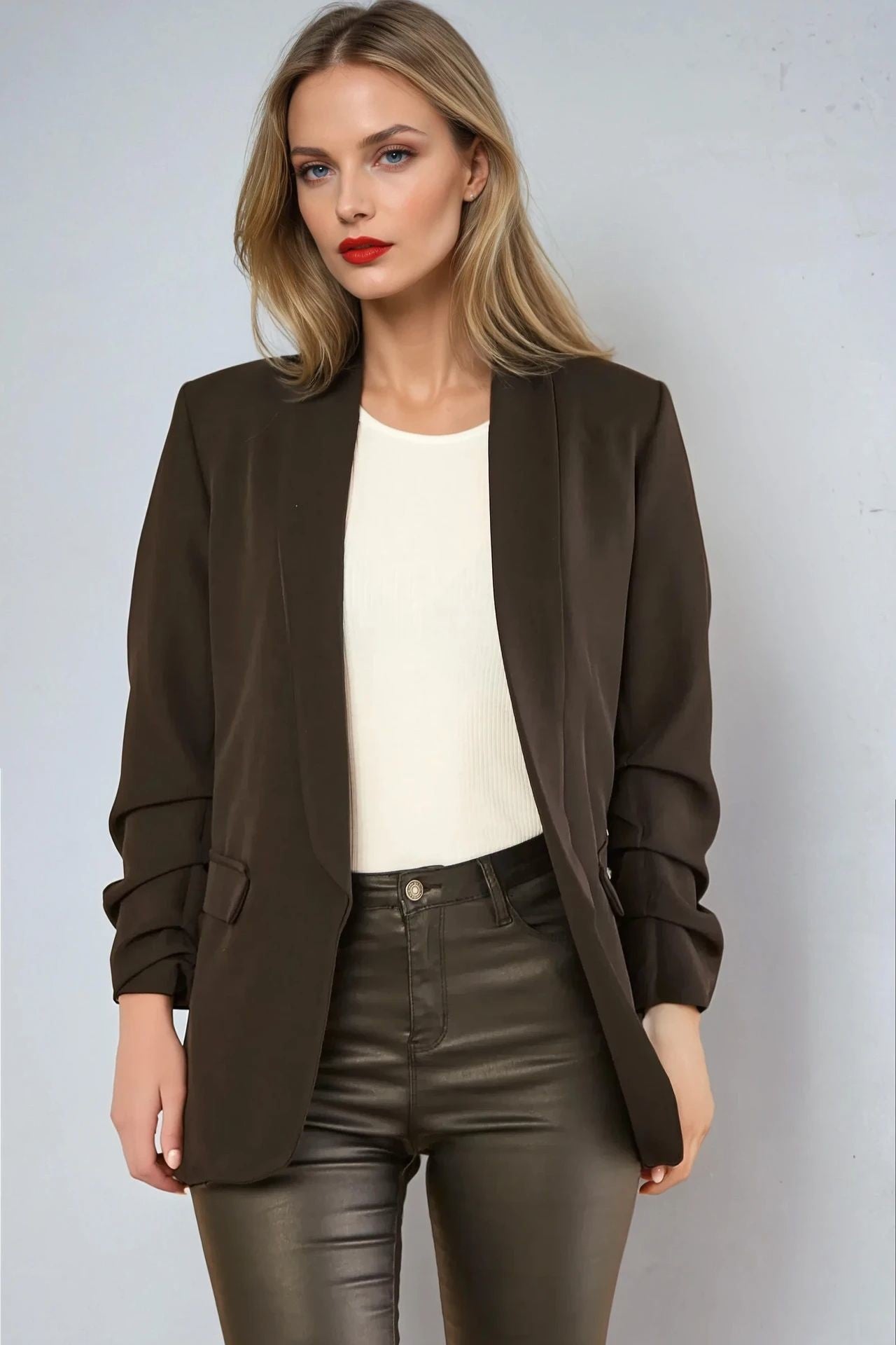 Black Blazer with Ruched Sleeves - Lolomo!