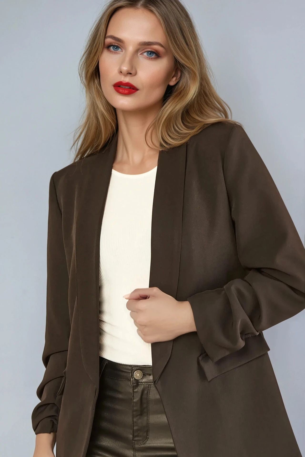 Black Blazer with Ruched Sleeves - Lolomo!