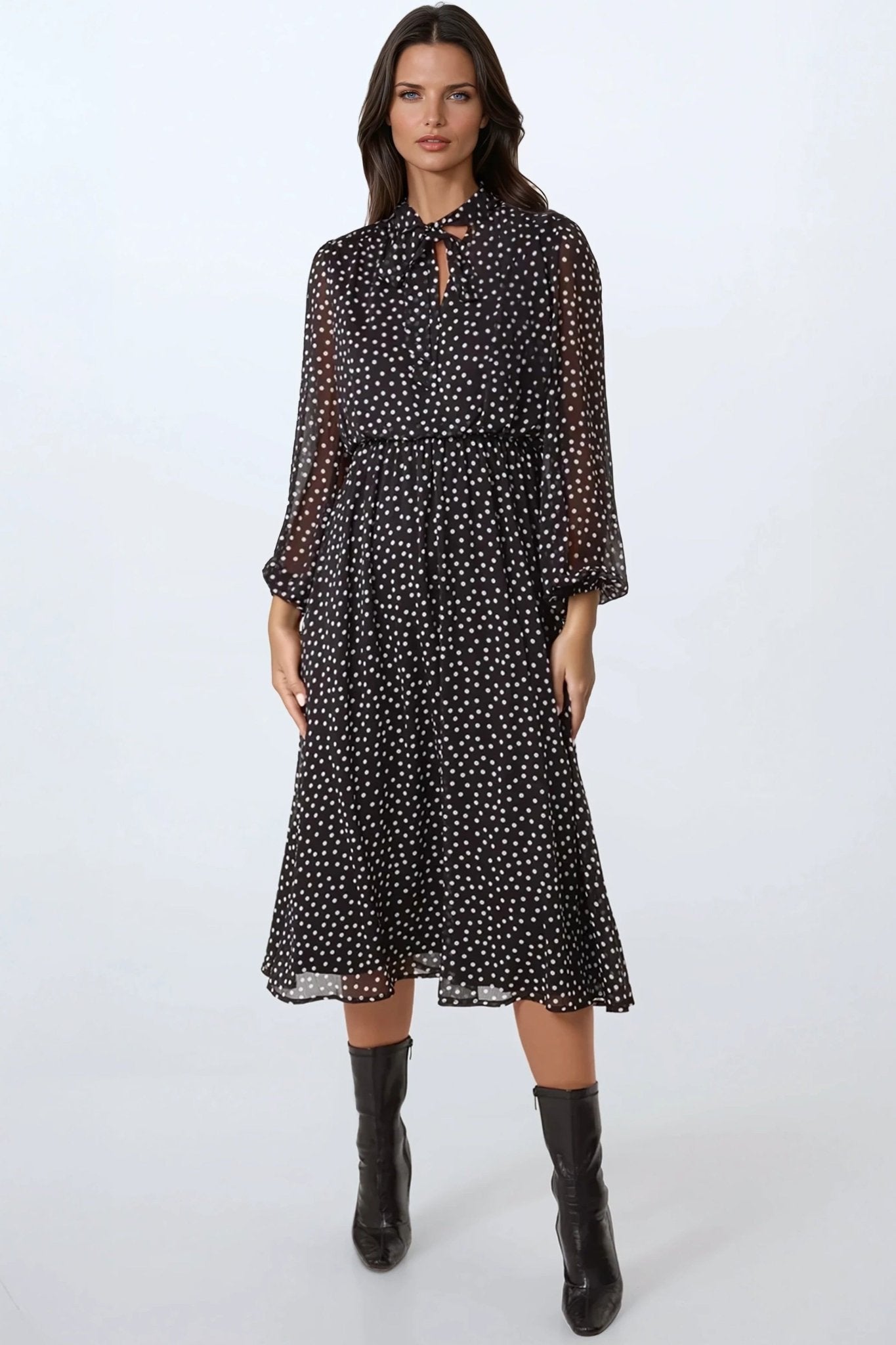 Black Polka Dot Midi Dress - Lolomo!