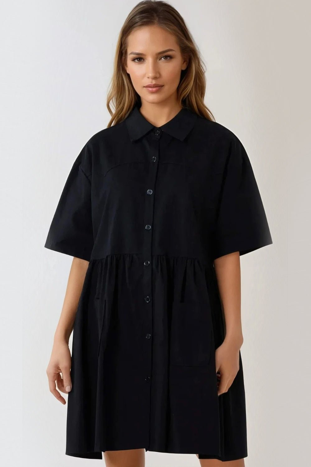 Black Smock Shirt Dress - Lolomo!