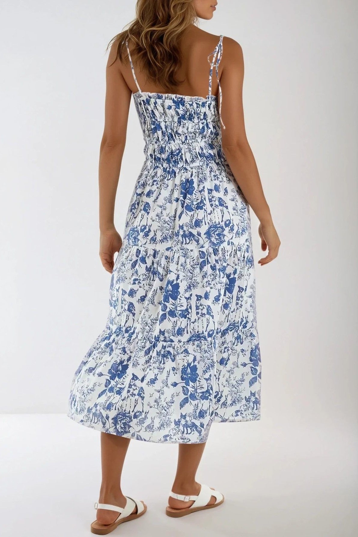 Blue Floral Print Cami Midi Dress - Lolomo!