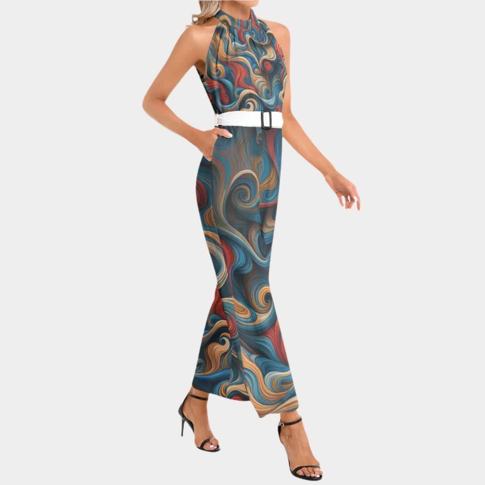 Brooklyn Republic™ Mercy Halter Neck Buckle Belted Jumpsuit