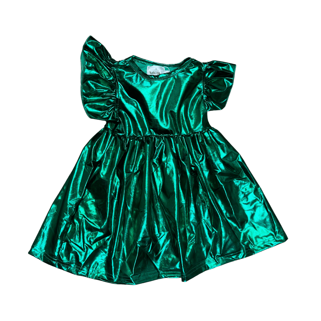 Emerald Green Metallic Kid Dress - Lolomo!