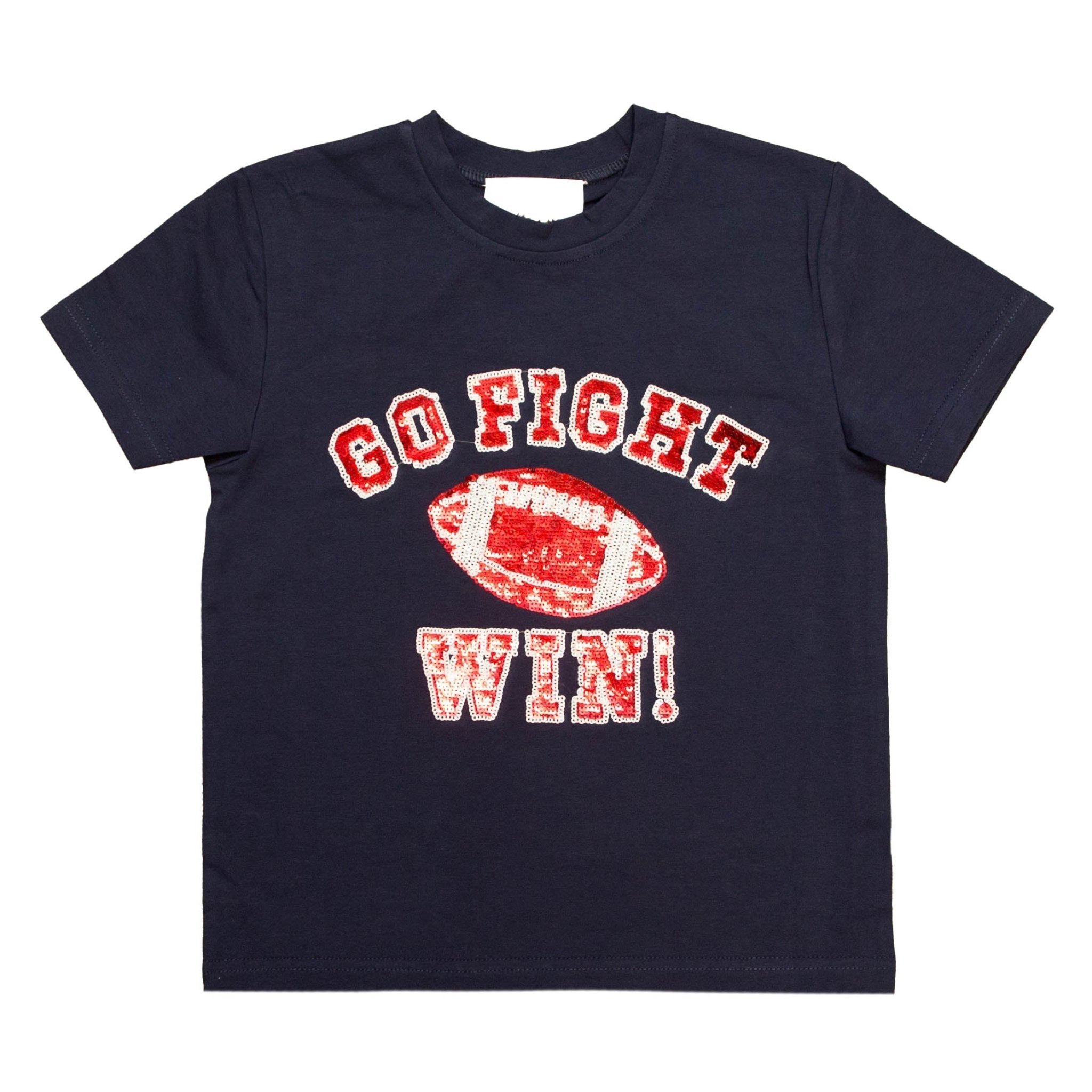 Go, Fight, Win Navy And Red Sequin Kid Shirt - Lolomo!