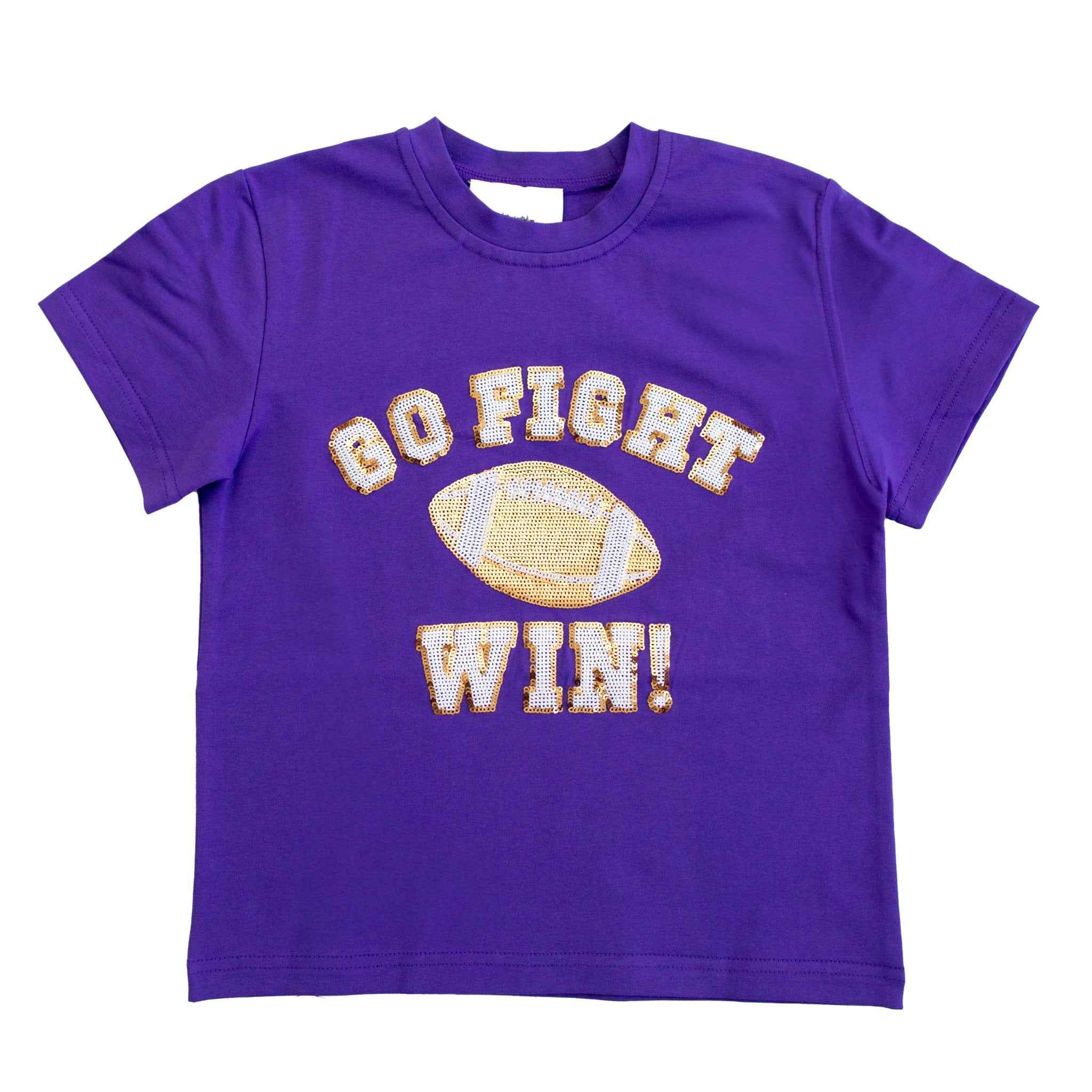 T-shirt violet et jaune pour enfant « Allez, combattez, gagnez »