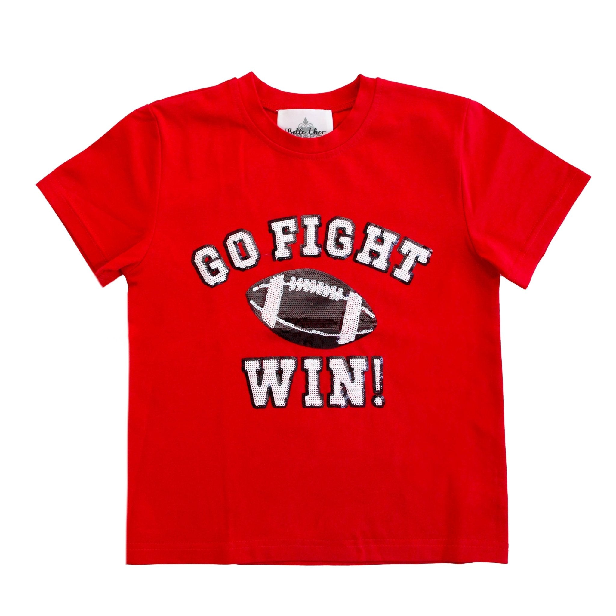 Go, Fight, Win Red And Black Sequin Kid Shirt - Lolomo!