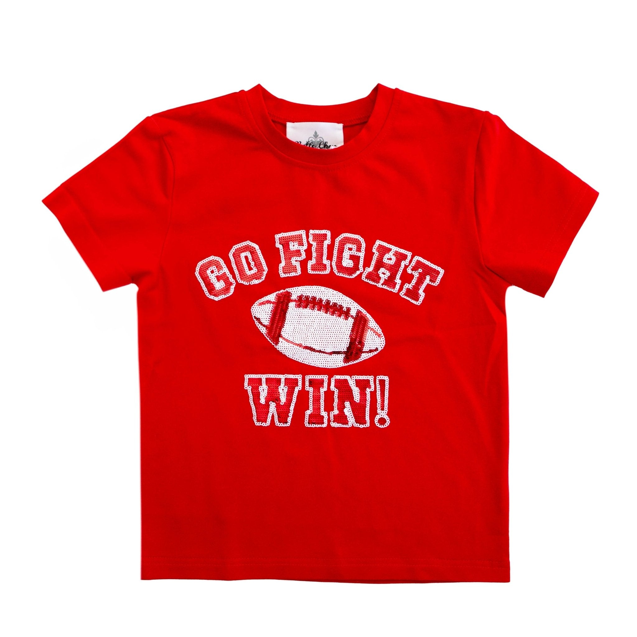 Go, Fight, Win Red And White Sequin Kid Shirt - Lolomo!