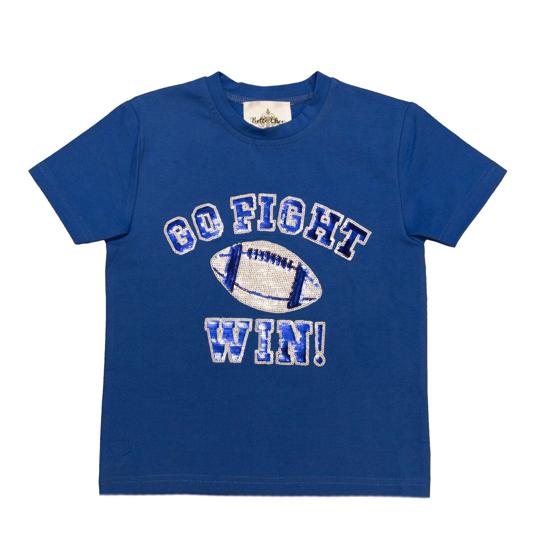 Go, Fight, Win Royal Blue And White Sequin Kid Shirt - Lolomo!