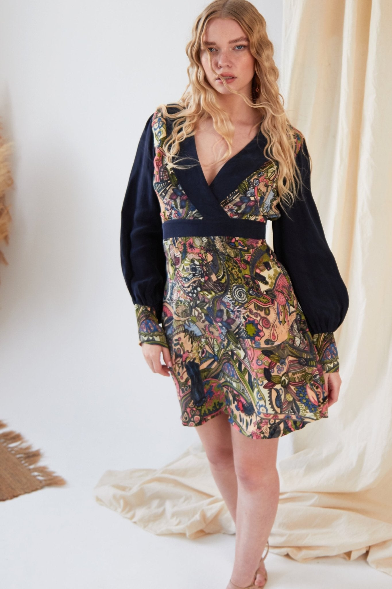 Hand painted Long Sleeve Mini Dress - Lolomo!