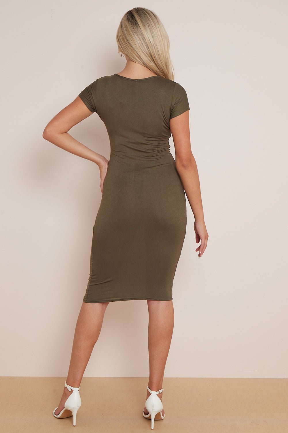 Khaki Cap Sleeve Midi Dress - Lolomo!