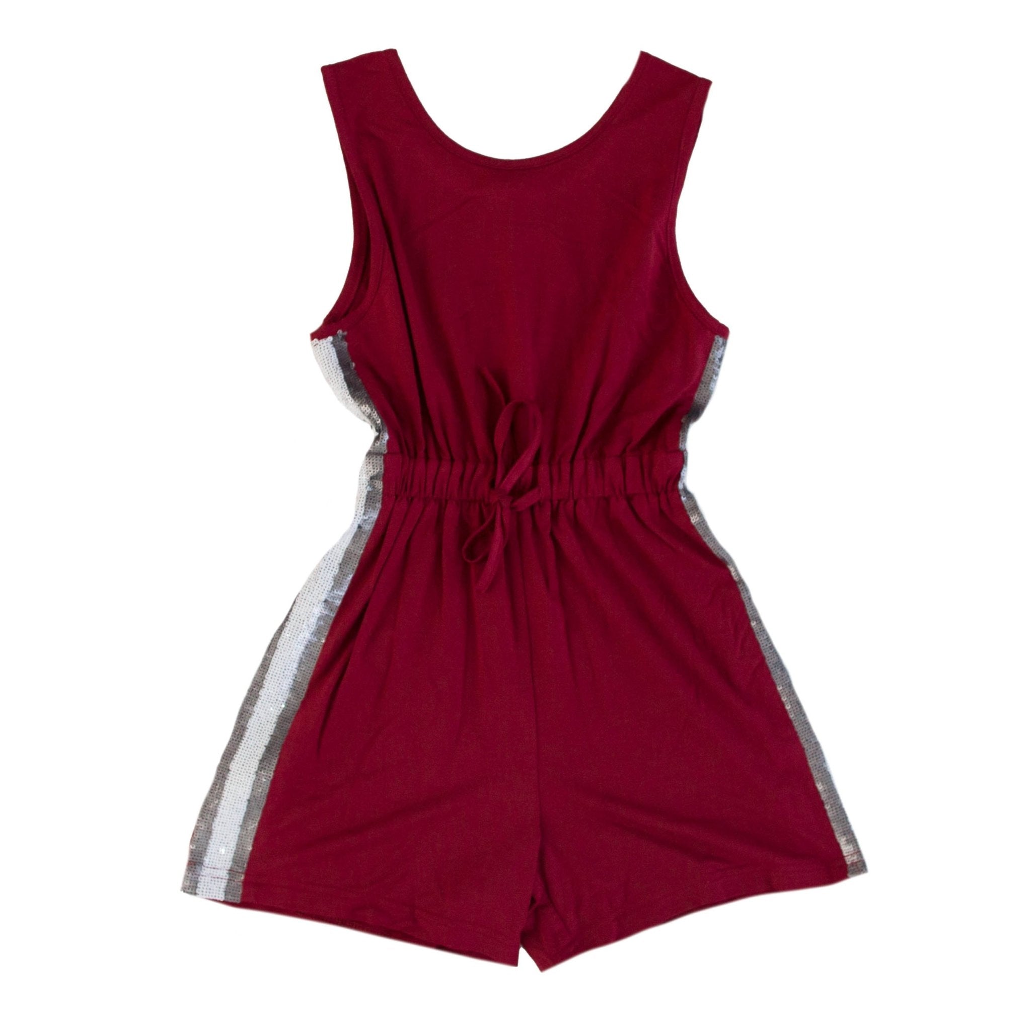 Maroon And Silver Sequin Striped Kid Romper - Lolomo!