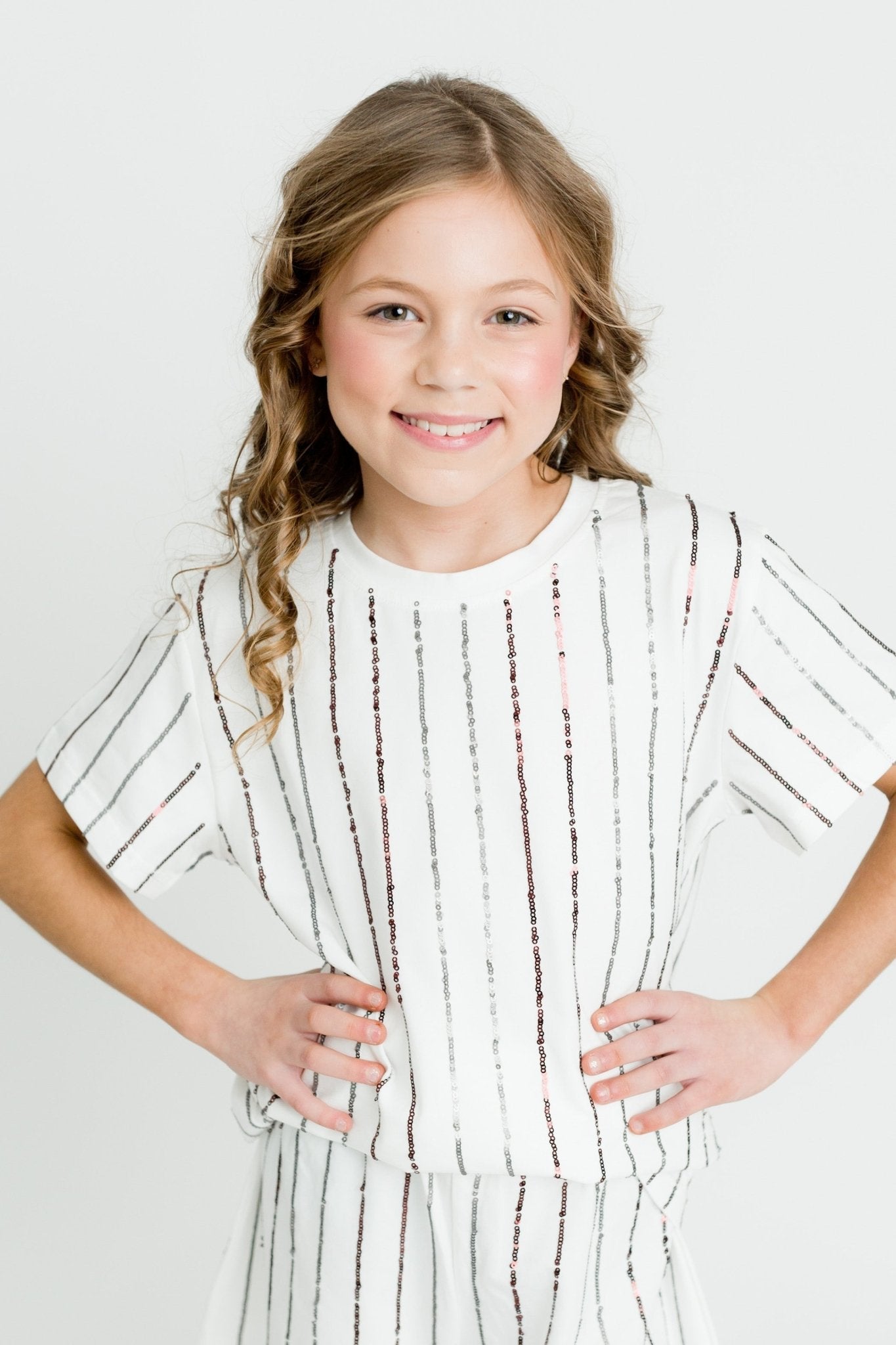 Maroon and Silver Sequin Striped Kid Shirt - Lolomo!