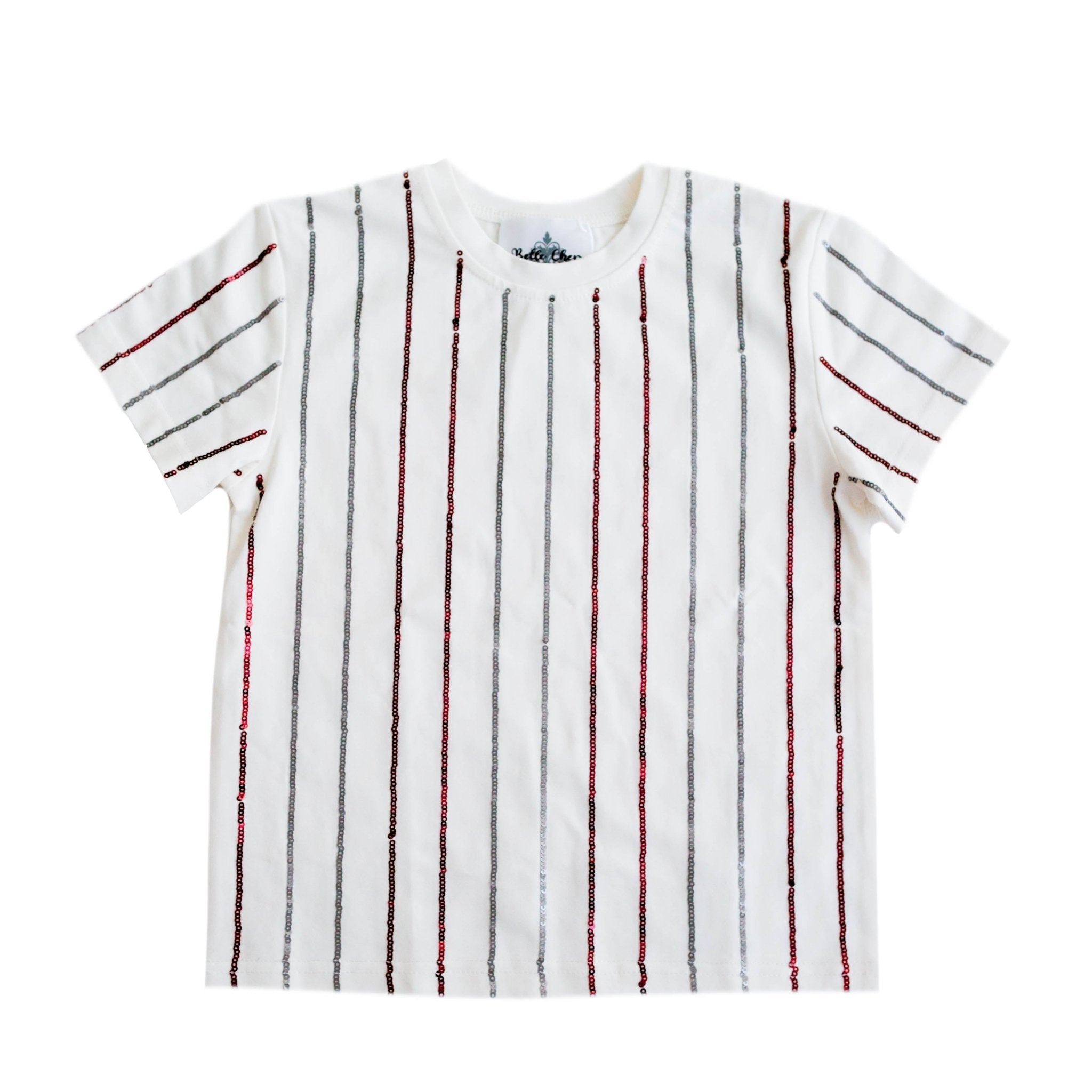 Maroon and Silver Sequin Striped Kid Shirt - Lolomo!