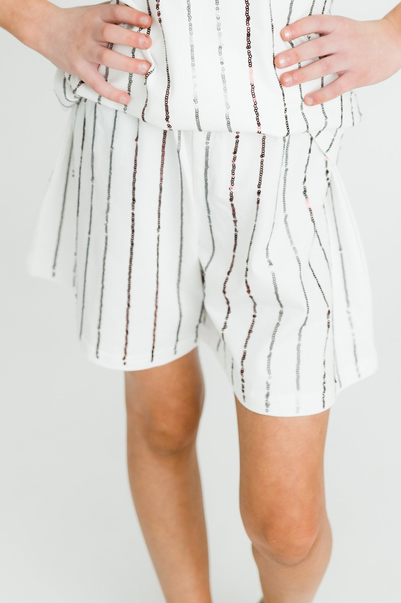 Maroon and Silver Sequin Striped Shorts - Lolomo!