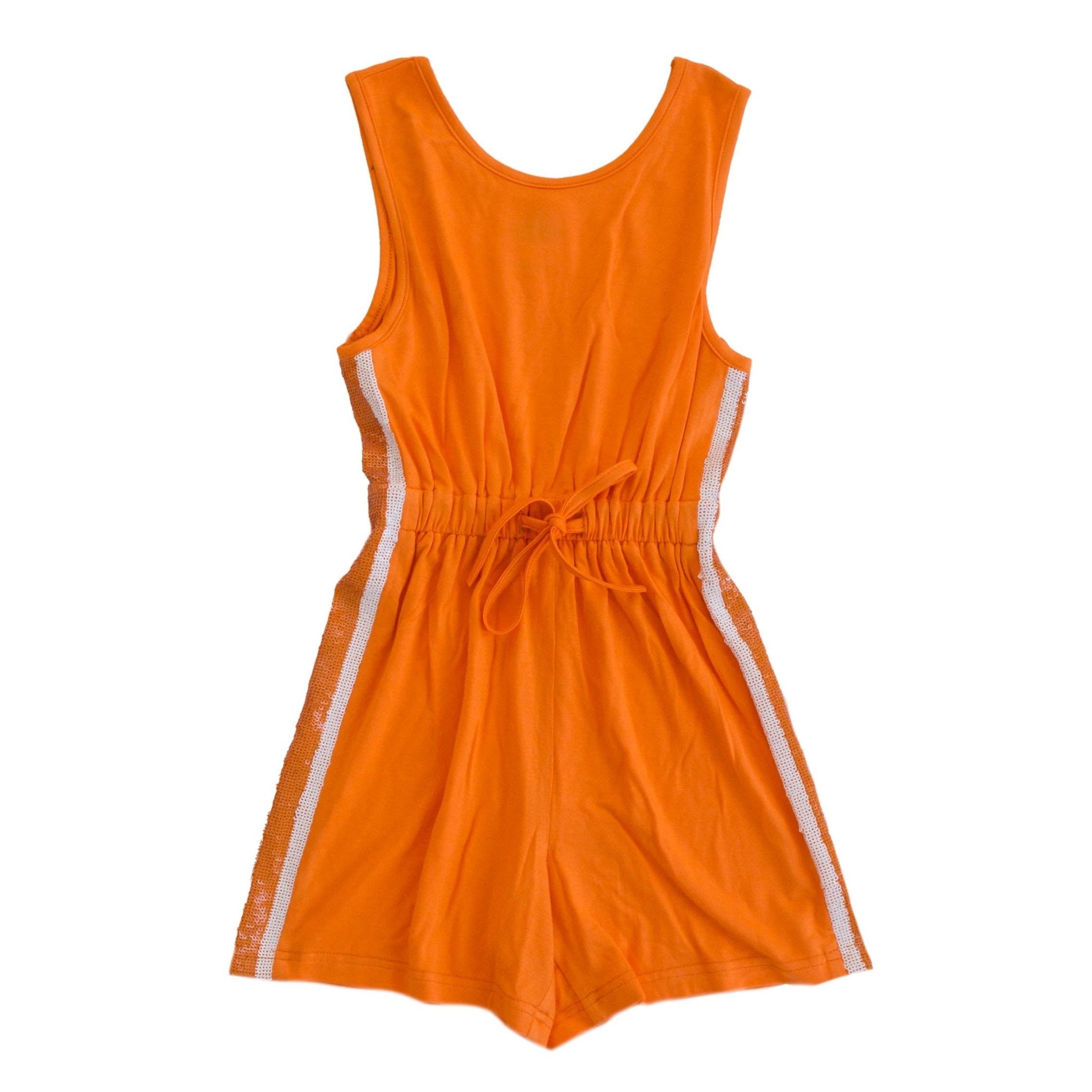Orange And White Sequin Striped Kid Romper - Lolomo!