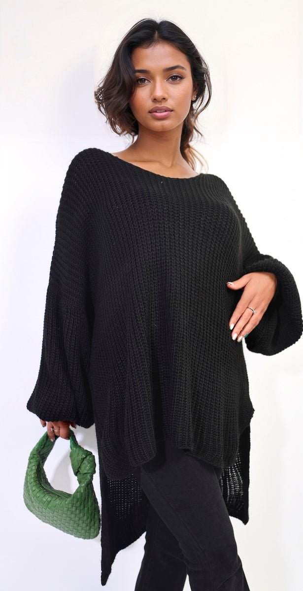 Oversized Long Back Knitted Mini Dress - Lolomo!