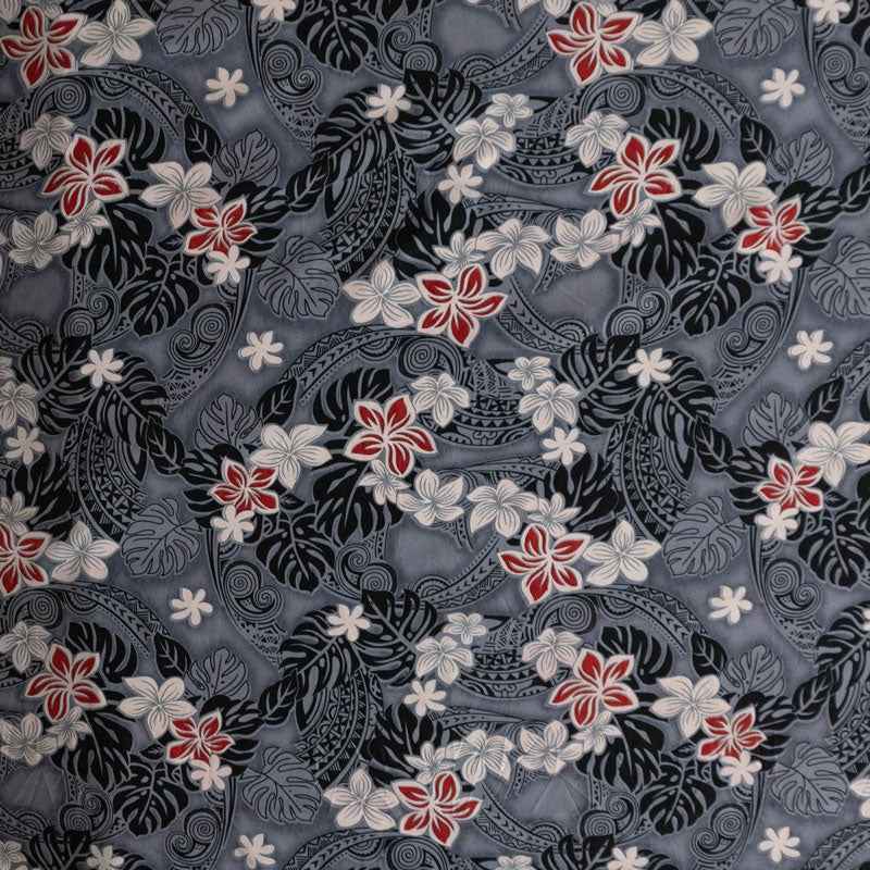 Traditional Polynesian Tattoo Plumeria Tiare Design Peachskin Fabric | Islands Fabric