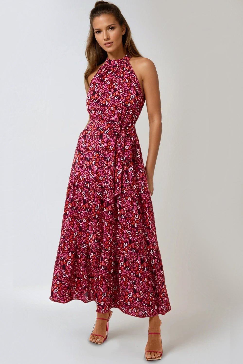 Pink Halterneck Maxi Dress - Lolomo!