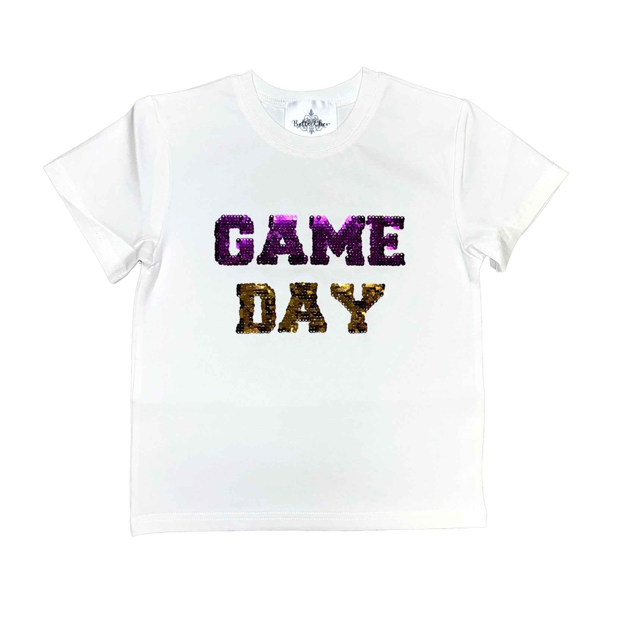 Purple and Gold Game Day Flip Sequin Kid Shirt - Lolomo!