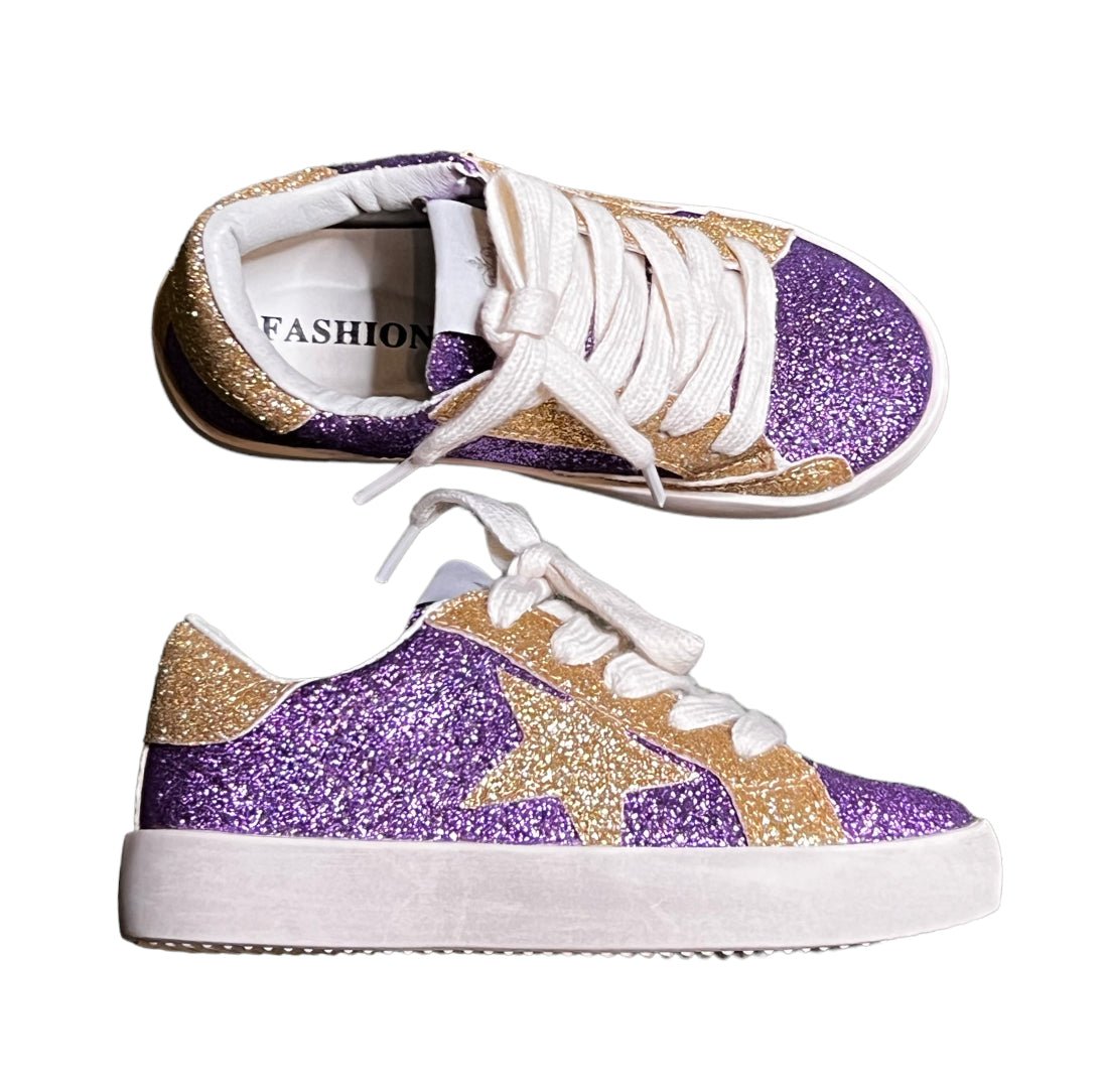 Purple and Gold Glitter Kid Sneakers - Lolomo!
