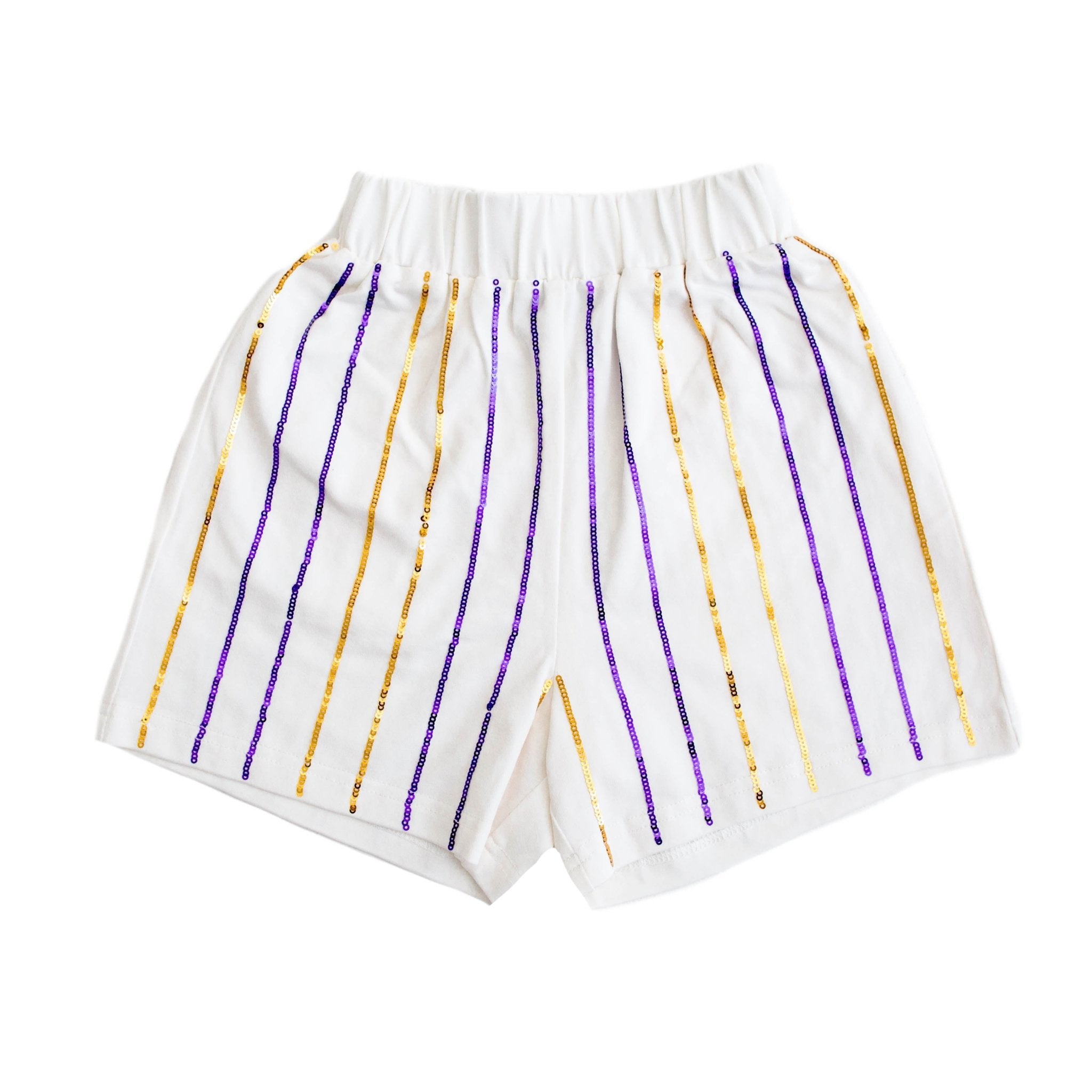 Purple and Gold Sequin Striped Kid Shorts - Lolomo!