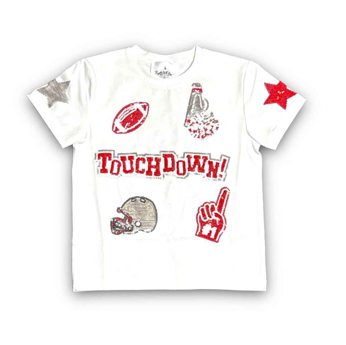 T-shirt à paillettes rouge et gris pour enfant, motif collage de football