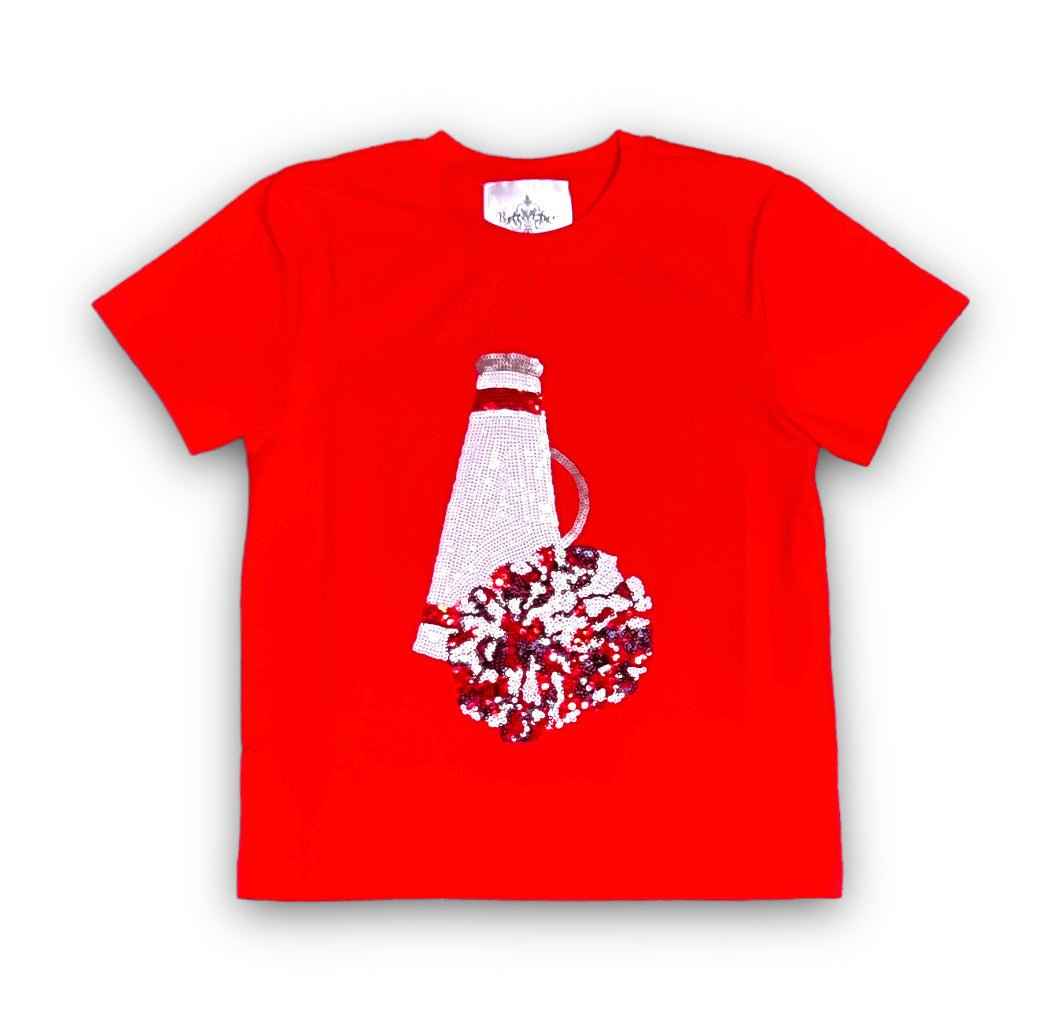 Chemise enfant à paillettes mégaphone rouge et bleu marine