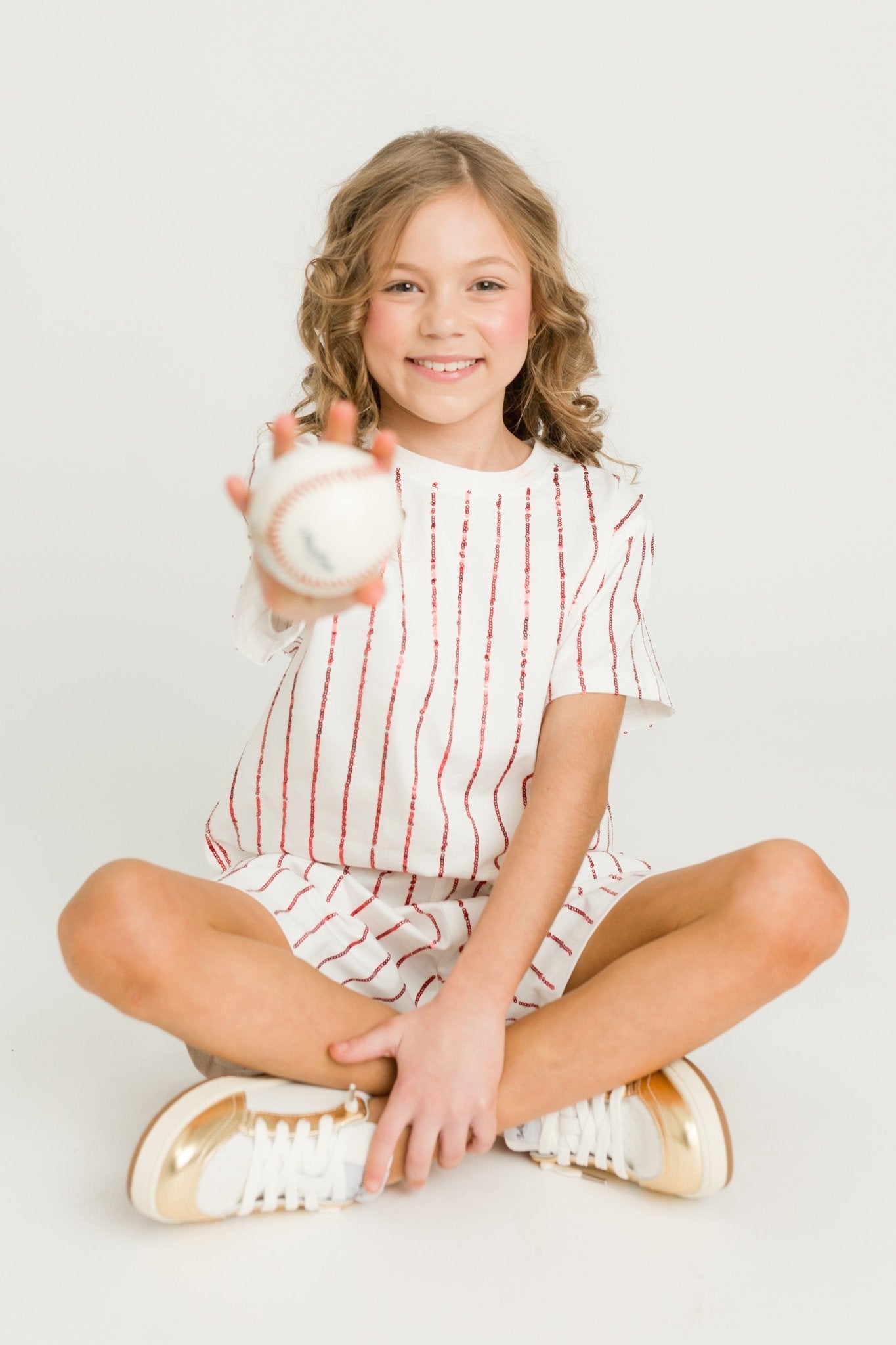 Red Sequin Striped Kid Shirt - Lolomo!