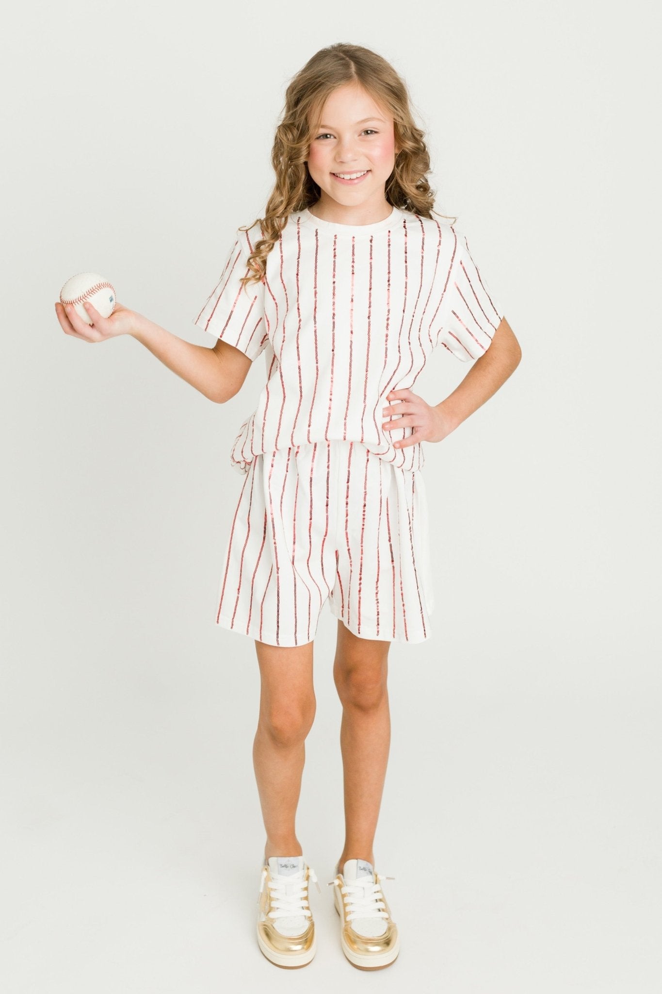 Red Sequin Striped Kid Shorts - Lolomo!