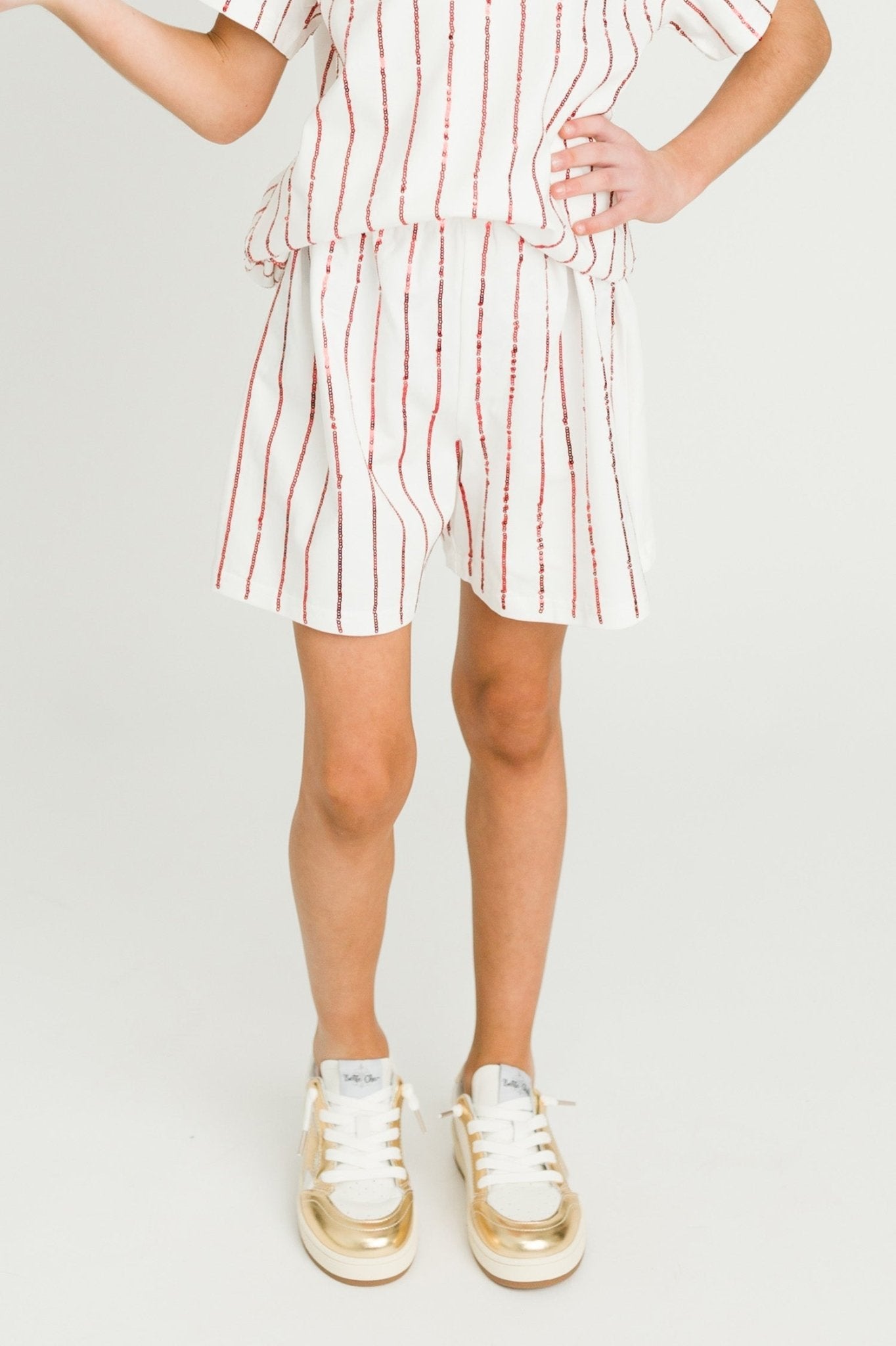 Red Sequin Striped Kid Shorts - Lolomo!