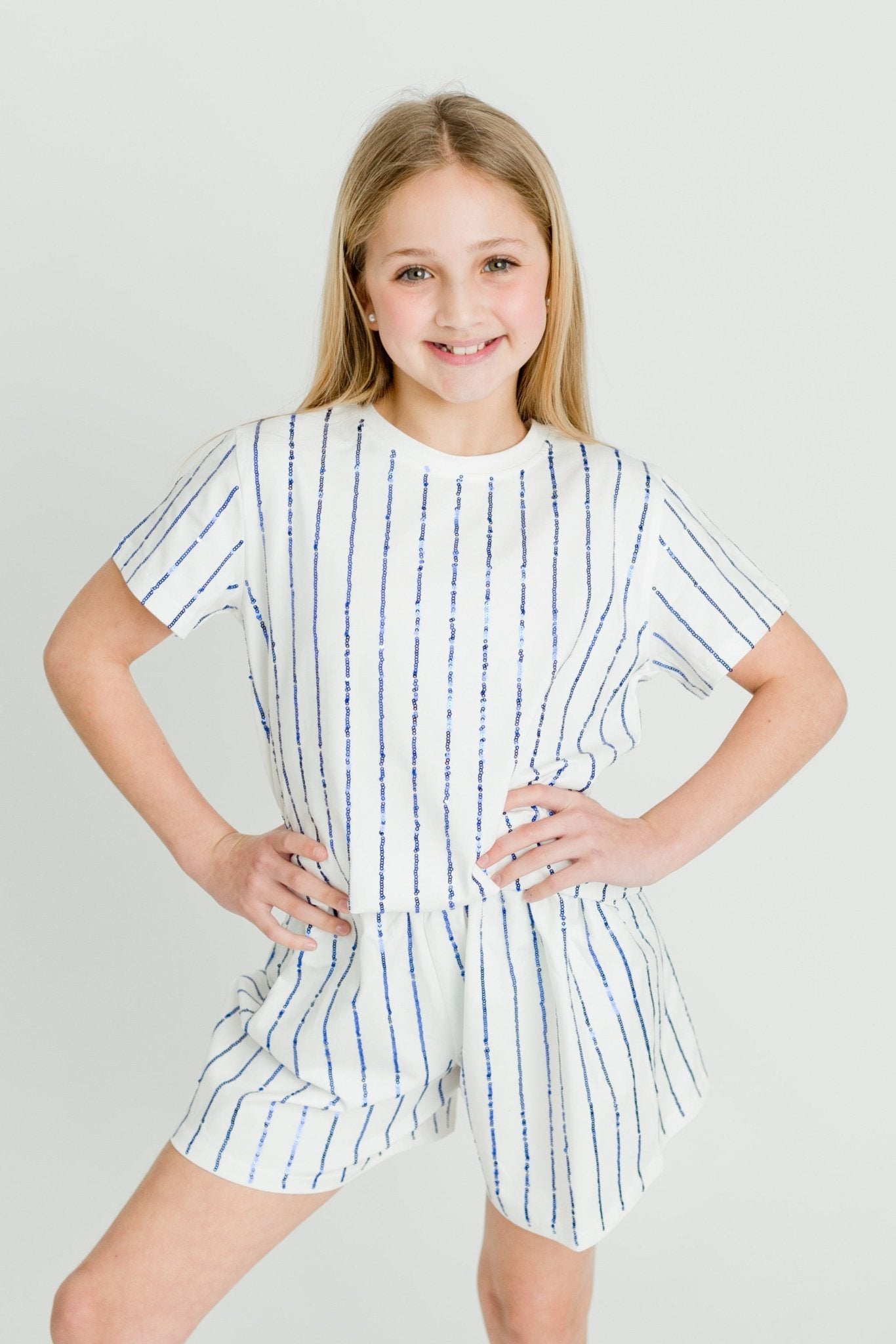 Royal Blue Sequin Striped Shirt - Lolomo!
