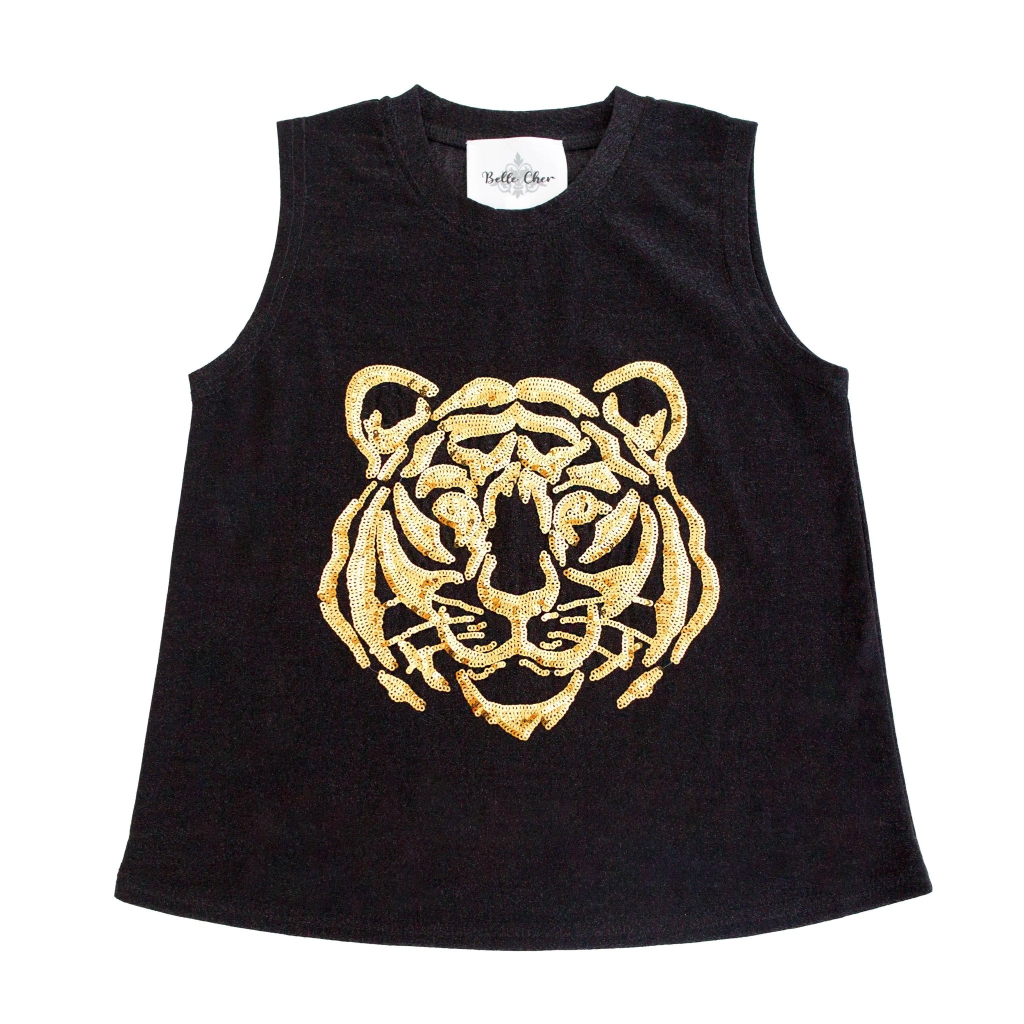Tiger Face Black Glitter Kid Tank - Lolomo!