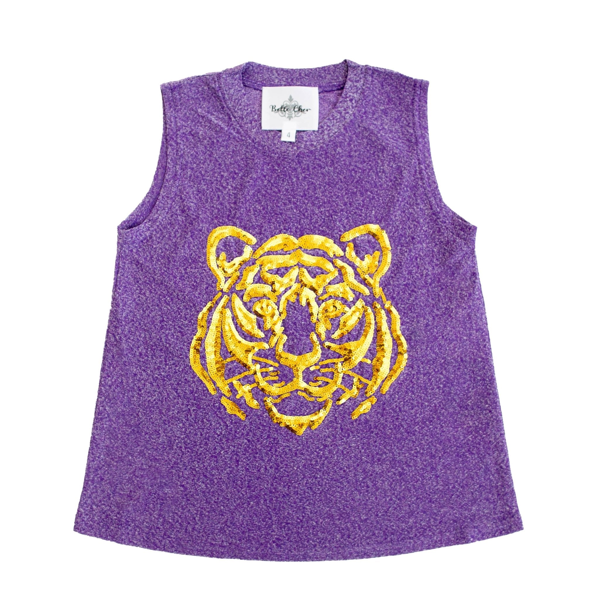 Tiger Face Purple Glitter Kid Tank - Lolomo!