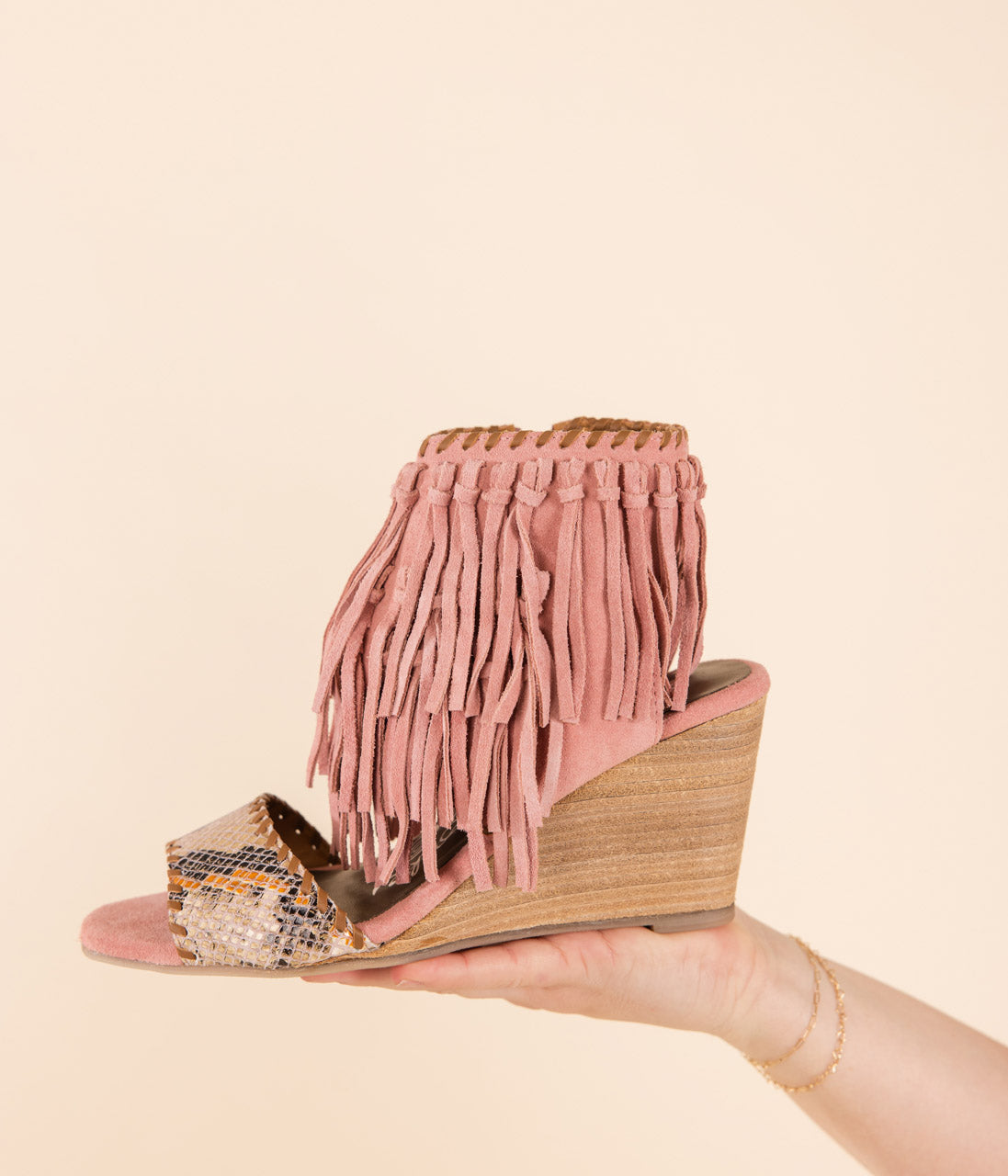 Sandales compensées True Fringe Blush