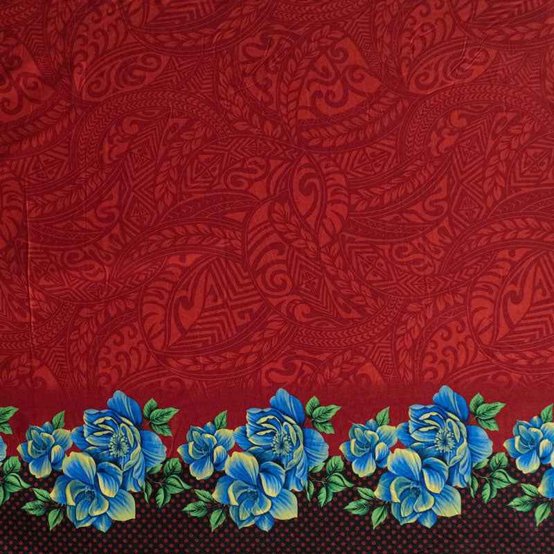 Traditional Polynesian Tattoo Rose Polka Dot border Fabric | Peachskin